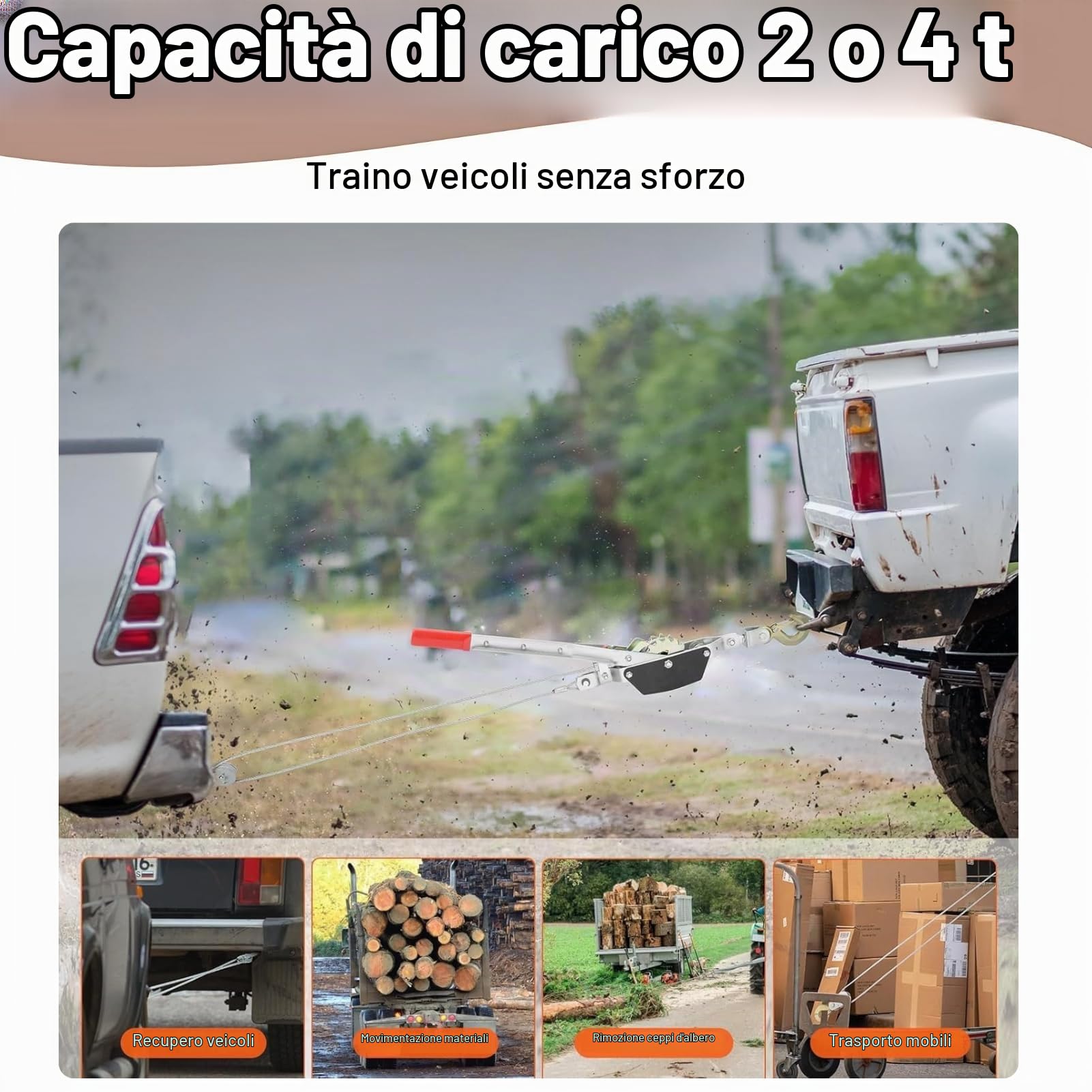 Paranco a Fune a Leva Manuale, Cricchetto a Fune con Doppio Gancio, Argano Manuale a Cricchetto per Costruzioni e Autostrade