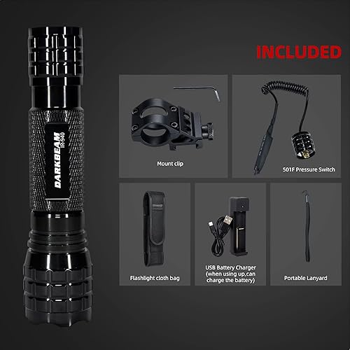 Miniatura 9 de DARKBEAM Linterna IR Infrarrojos 940nm Luces LED Mini para Visión Nocturna, recargable Portátil Táctica IR Iluminador, Enfoque Ajustable para Caza