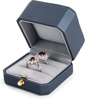 Oirlv Premium Leather Double Ring Box for Wedding Ceremony Engagement Couple Rings Holder Jewelry Gift Box(Blue,Double)