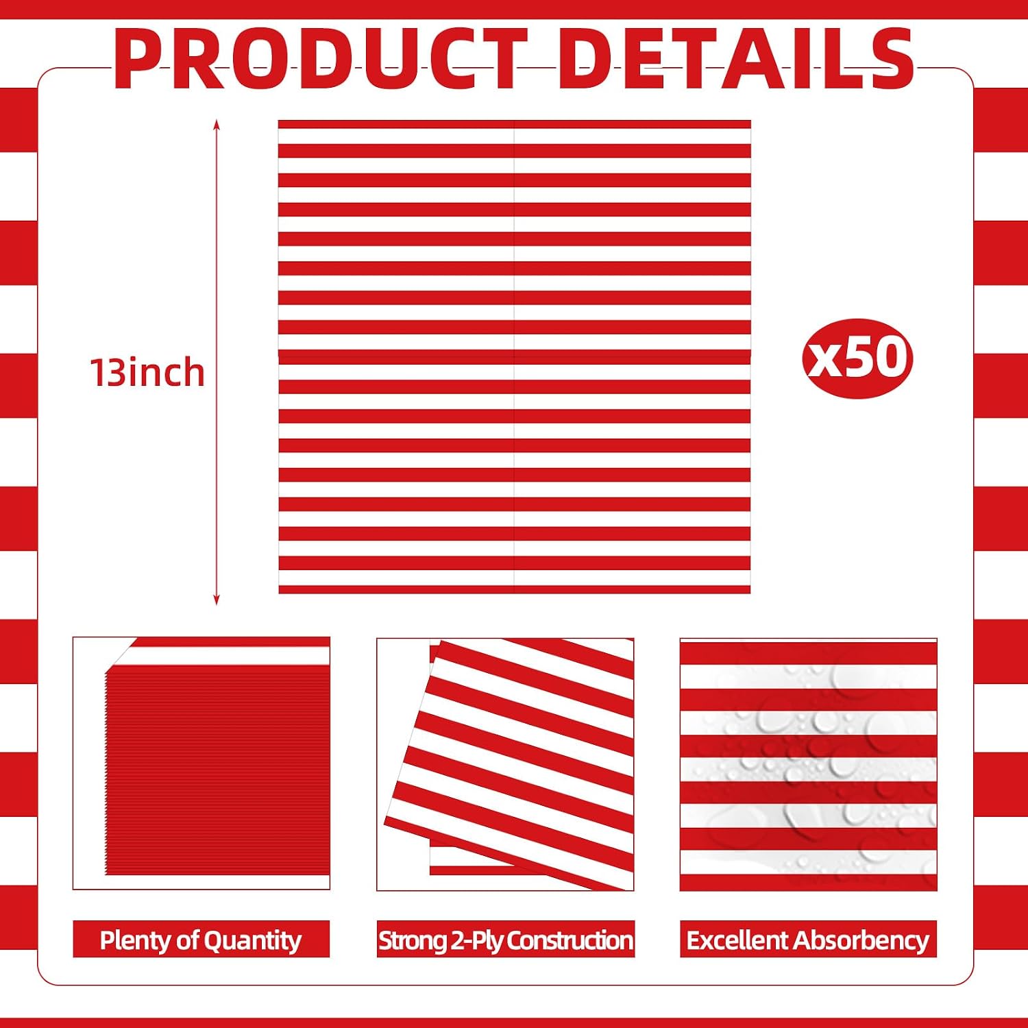 50 Count American Flag Paper Napkins – 25 Red & White Stripe and 25 Blue with Stars Design, Disposable Beverage Cocktail Napkins for 4th of July, Memorial Day, Patriotic Parties, and Table Decorations