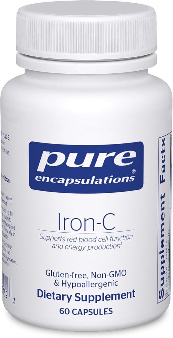 Pure Encapsulations Iron-C - 15 mg - 175 mg Vitamin C - Red Blood Cell Support* - Energy Production - Highly Bioavailable Iron Pill - for Women & Men - Gluten Free & Vegan - 60 Capsules