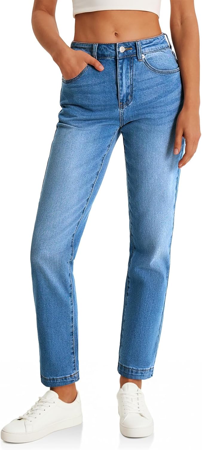 Cicy Bell Womens Straight Leg Jeans High Waisted Mid Rise Stretchy Denim Pants Tapered Petite Jeans