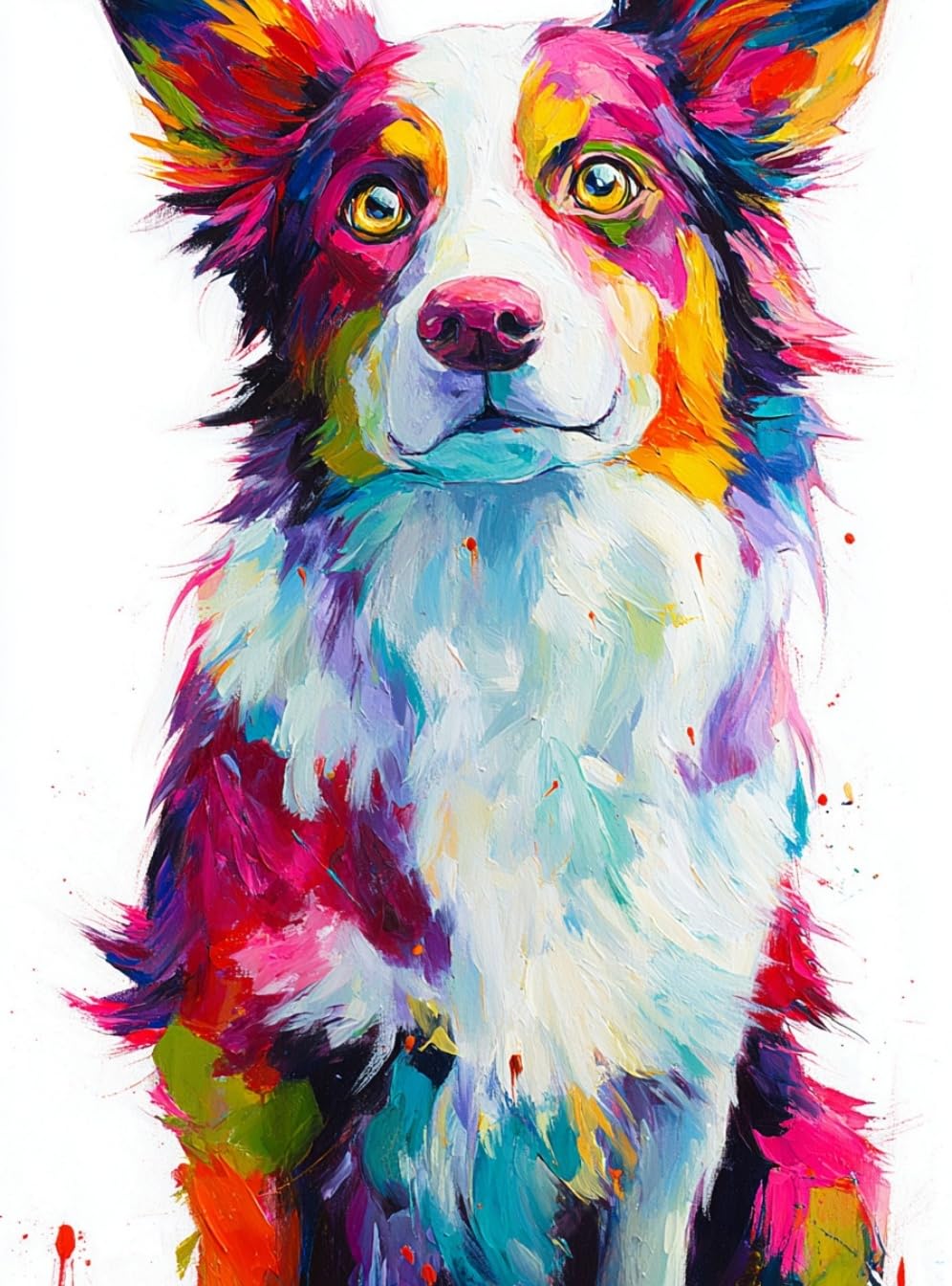 WANGWANGMIAO Paint by Numbers-Colorful Border Collie DIY Canvas Oil Painting Kit for Adults Beginner with Paint Brushes and Acrylic Pigment,16X20 Inch，with Frame