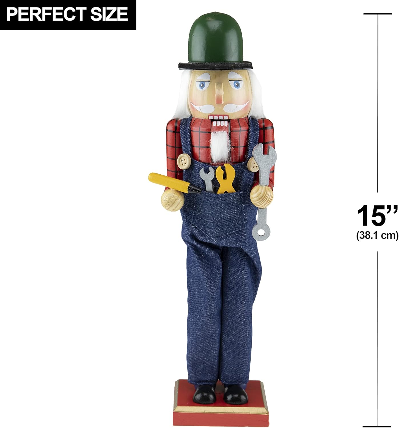 Clever Creations Mechanic 15 Inch Traditional Wooden Nutcracker, Festive Christmas Décor for Shelves and Tables