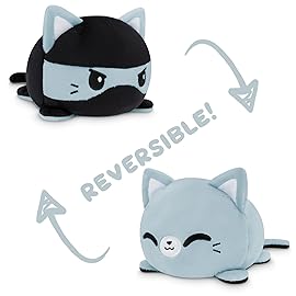 TeeTurtle - The Original Reversible Cat Plushie - Russian Blue Ninja Cat - Cute Sensory Fidget Stuffed Animals That Show Your Mood!