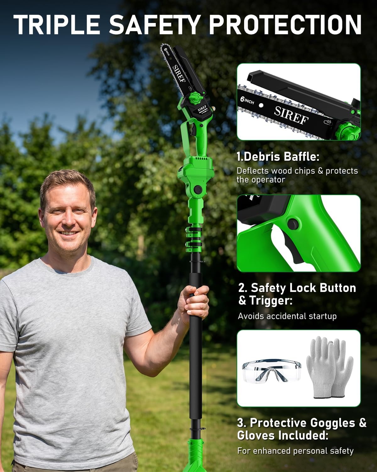 2-in-1 Electric Pole Saw 6inch Mini Chainsaw Cordless Brushless 2x4.0Ah Batteries Fast photo 9