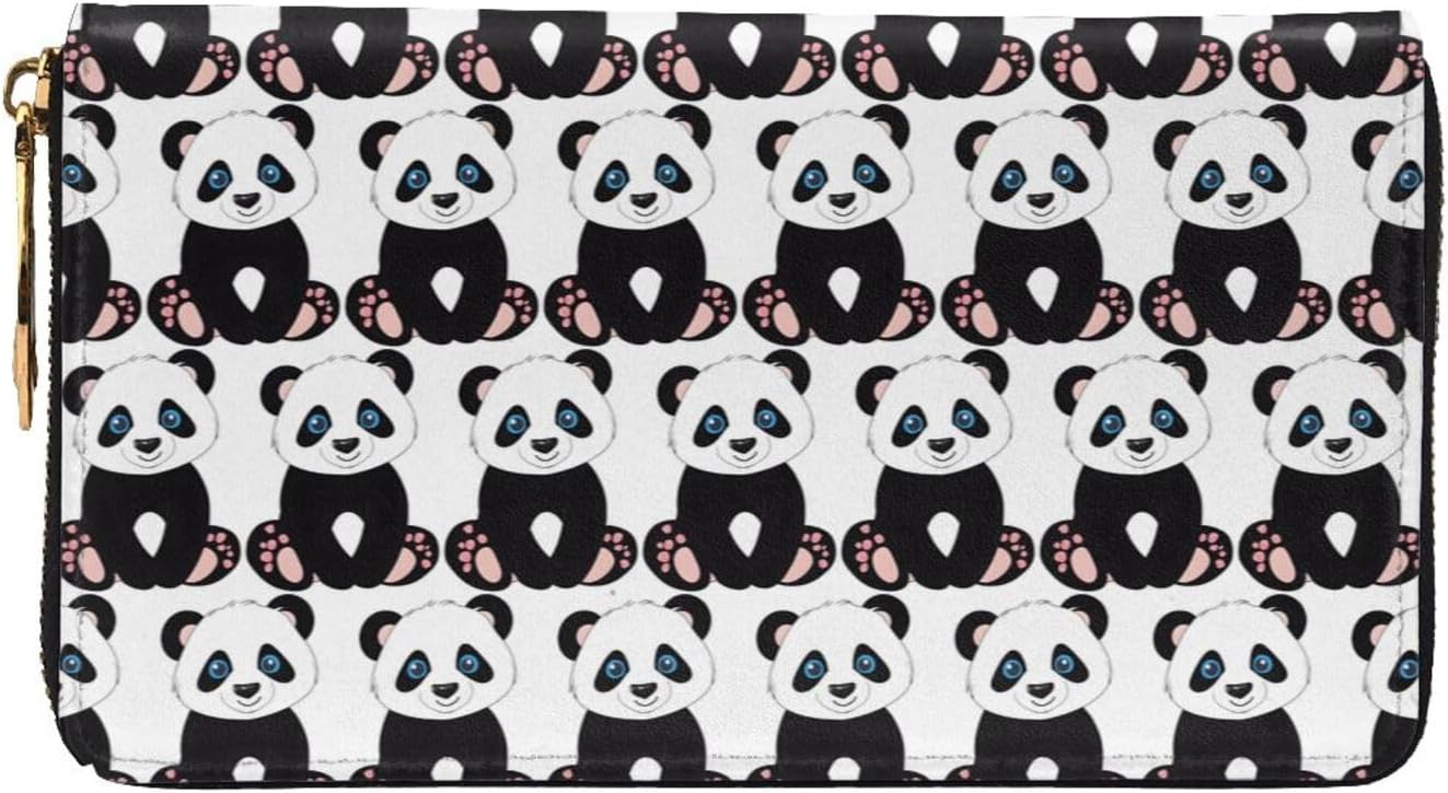 Leather Long Hand-Held Cute Panda Wallet, Men'S And Women'S Wallets, With Hidden Compartments, Passbook Slot, Id Slot.