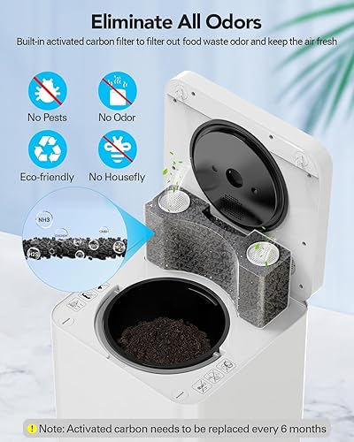 Miniatura 5 de Growell EC03 Compostador eléctrico para cocina interior, contenedor de compostaje grande 3 en 1 de 5.2 L para encimera, secadomoliendacompostaje,