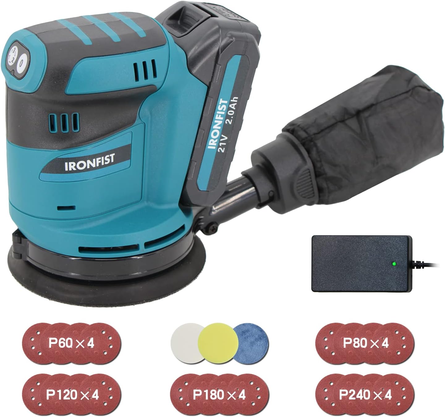 IRONFIST Random Orbit Sander 5inch 21V Lithium Battery 3 Speed Setting