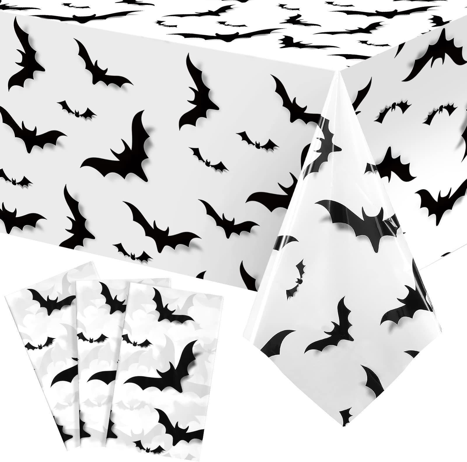 3 Pcs Halloween Tablecloth Halloween Bats Table Cloths 108 x 54 Inch Scary 3D Printed Bat Tablecover Plastic Table Cover for Halloween Party Decorations Supplies Dinner Decor
