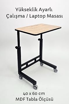 Height Adjustable Laptop Table - Work Table (40x60 cm MDF Table/Wheeled)