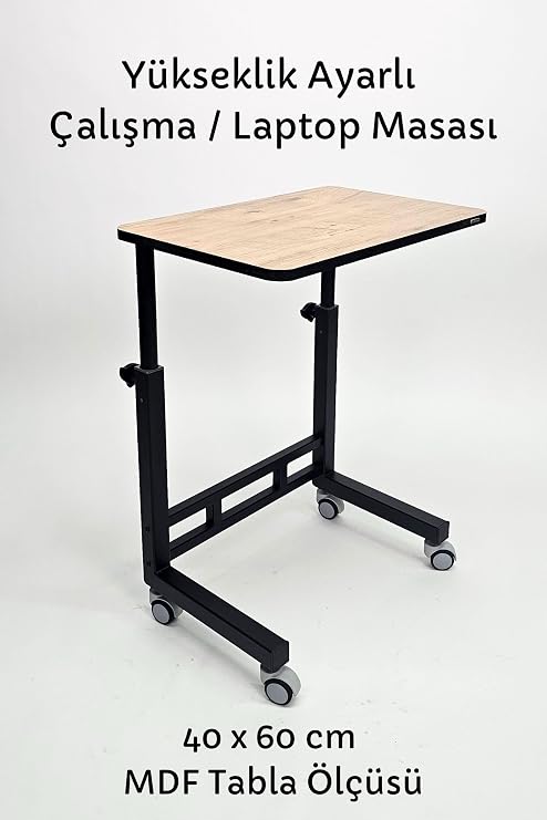 Height Adjustable Laptop Table - Work Table (40x60 cm MDF Table/Wheeled)