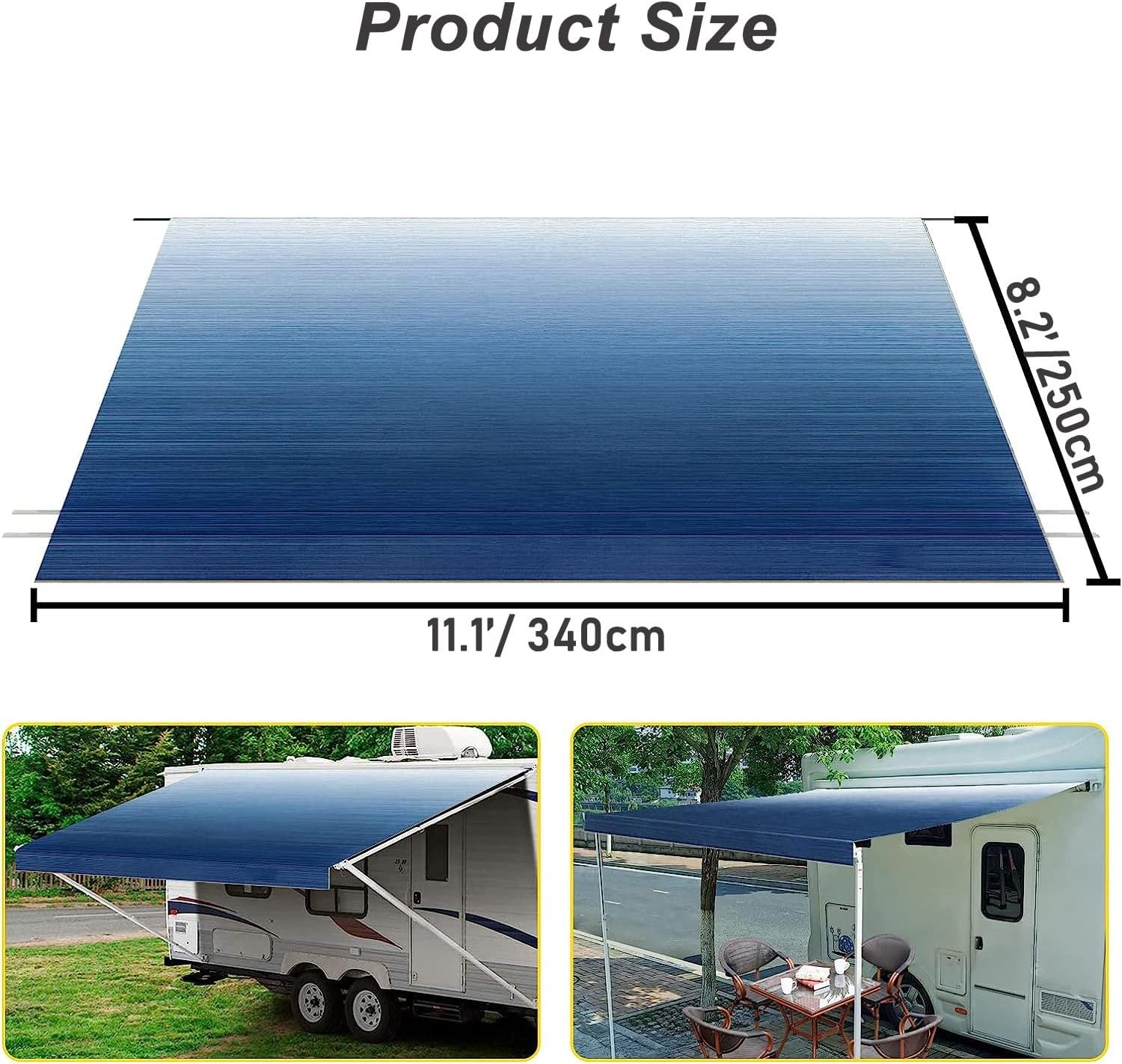 RV Awning Fabric Replacement, Heavy Duty Weatherproof Vinyl, Universal Replacement RV Outdoor Canopy for Camper (Color : Gray Gradient, Size : 11ft)