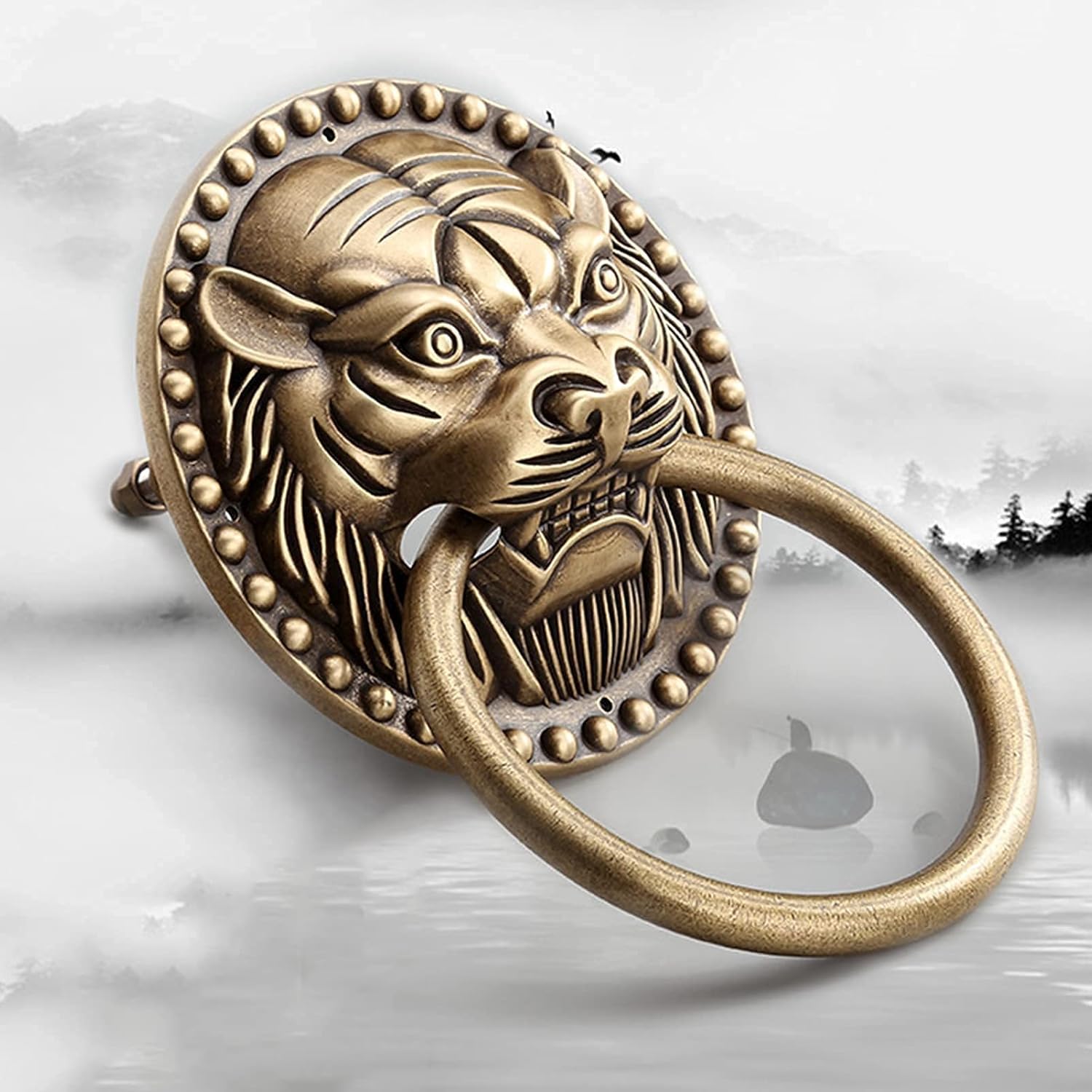 Animal face Bronze Door Knocker Antique Wooden Door Handle Old House gate Park Temple Door Decoration Accessories (Size: 10cm) (12cm) (20cm)