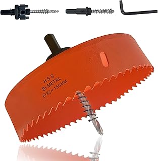 6 Inch Hole Saw with Arbor for Metal Wood and Plastic Cutting, 152mm Bi-Metal Hole Cutter for Different Project with Smooth and Flat Drilling Edge, Fast Chip Removal, Handy Hole Saw Kit