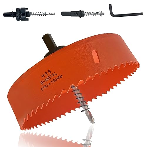 6 Inch Hole Saw with Arbor for Metal Wood and Plastic Cutting, 152mm Bi-Metal Hole Cutter for Different Project with Smooth and Flat Drilling Edge, Fast Chip Removal, Handy Hole Saw Kit