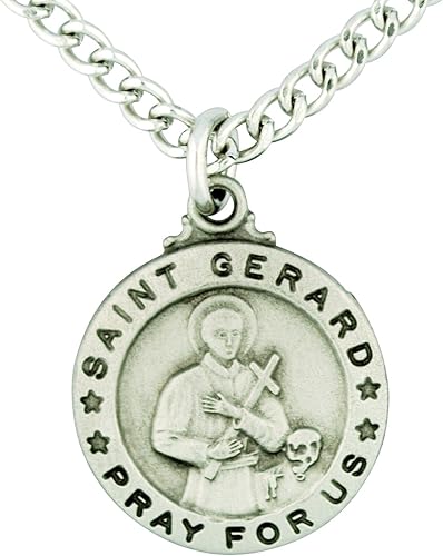 St. Gerard - Collar con colgante de medalla de peltre de 34 pulgadas con tarjeta de oración sagrada, Peltre, No es una piedra preciosa