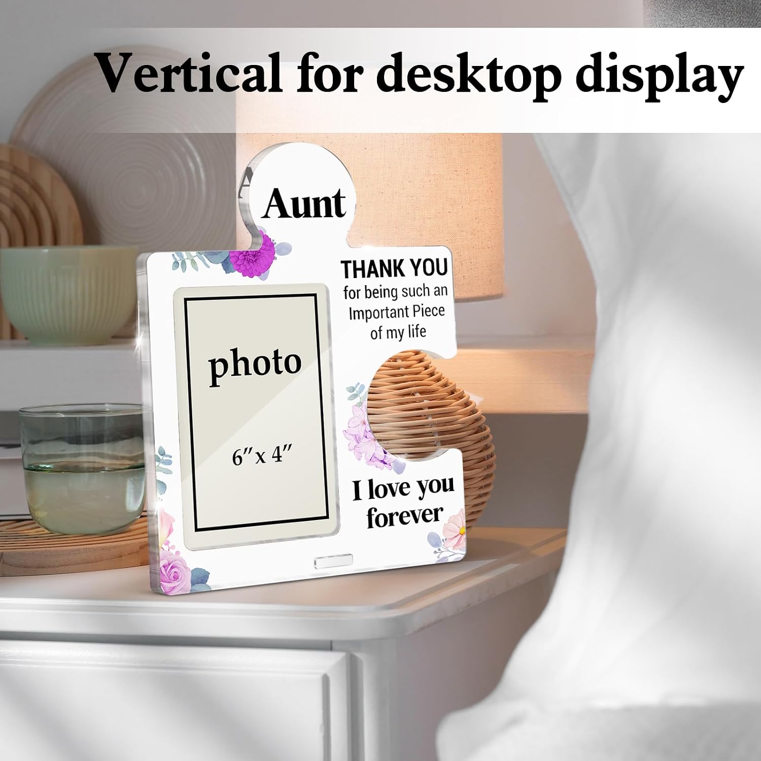 Gifts for Aunt Photo Frame, Best Aunt Ever Gifts from Niece Nephew Auntie Birthday Gift Christmas Wedding Gift Ideas Acrylic Puzzle Piece Tabletop Picture Frames, Vertical Photo 6 x 4 Inches image 5