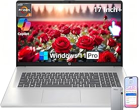 HP 17 Inch Laptop, 17.3" HD+ Touchscreen Display, AMD Ryzen 5 7430U (Up to 4.5GHz), 16 GB RAM, 1 TB SSD, Wi-Fi 6, Bluetooth 5.4, Windows 11 Pro, Copilot AI, Numeric Keypad, w/RECOLX AI Voice Recorder