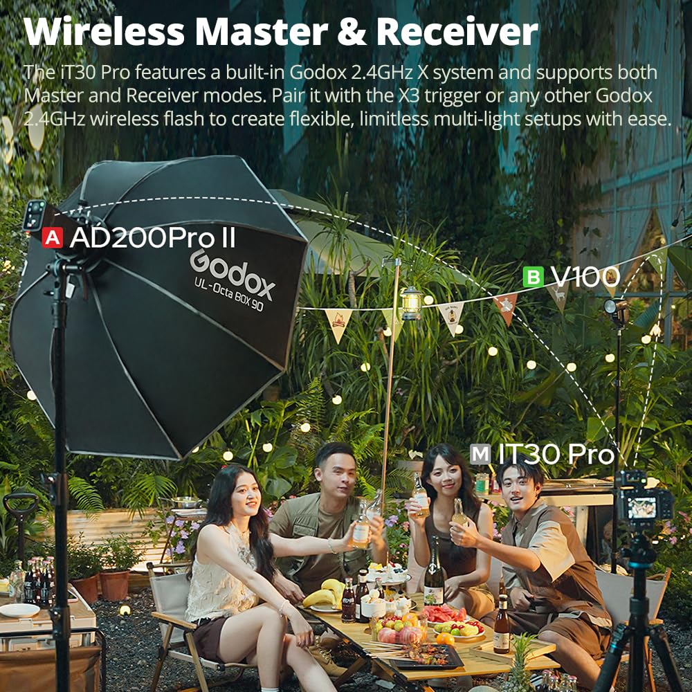 Godox iT30 Pro F Mini Flash per Fotocamera Fuji TTL HSS 1/8000s 2.4G Wireless X System 7.1 cm Touch Screen 900 mAh Litio Nero