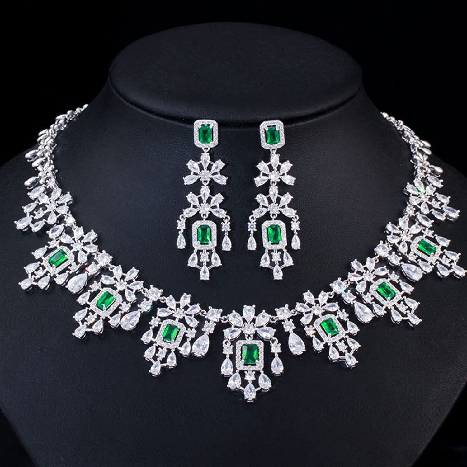 Accesorios vestido de novia juego collar pendientes verdes fiesta mujer boda cristal 7