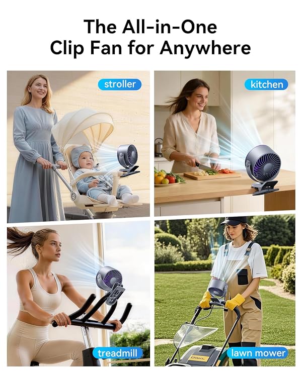 KIMMOO Portable Clip on Fan, 100-Speed Rechargeable Fan with LED Display, 360° Rotation & Strong Airflow, Up to 17 Hours Battery Life for Outdoor Travel Treadmill Car, Purple by KIMMOO - Used condition - Image 9