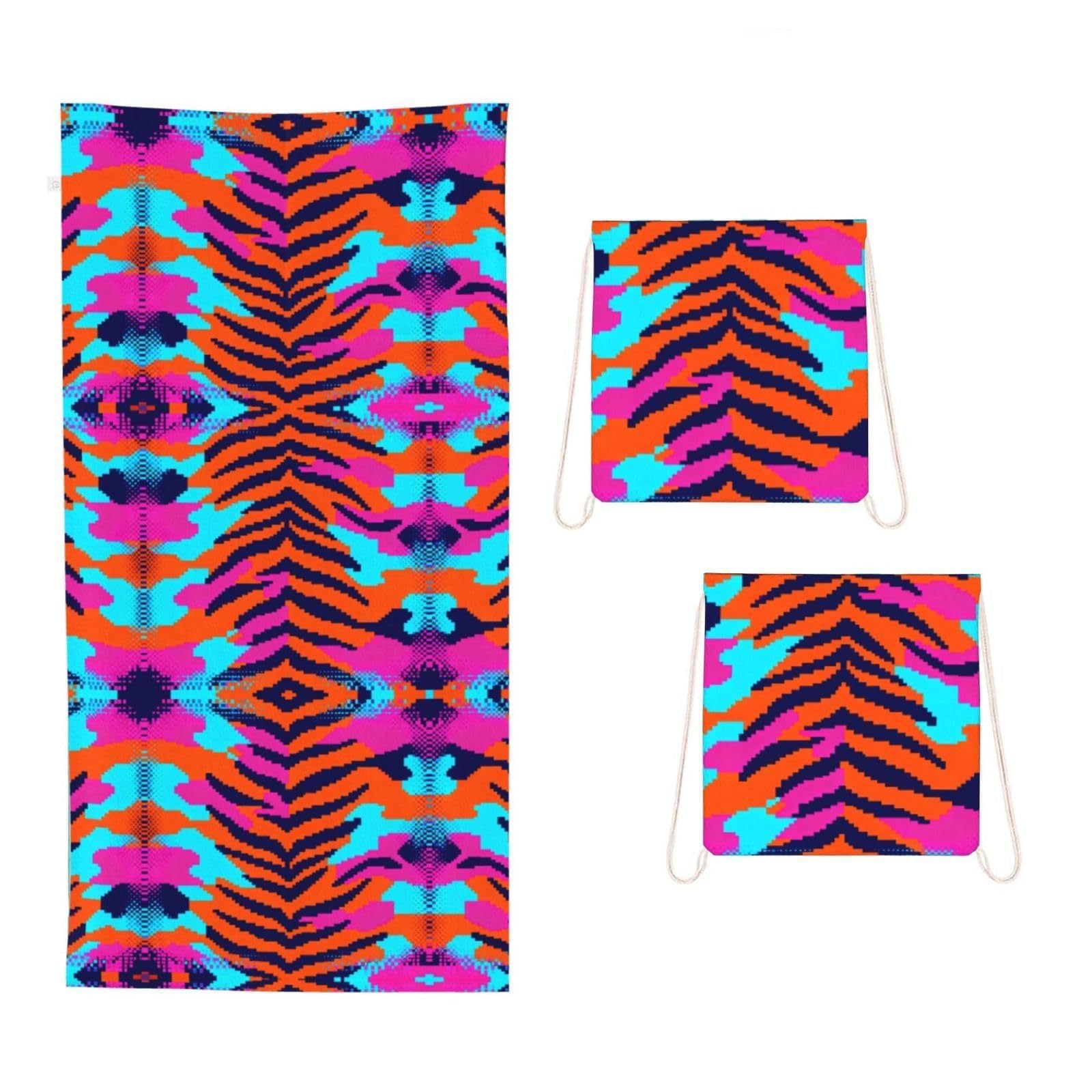 CNTDBU Retro stripes 2 in 1 Packable Towel Bag-Large Beach Towel with Stuff Sack, Super Absorbent Microfiber Travel Towel for Pool