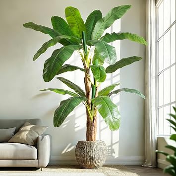7ft Extra Tall Artificial Banana Tree, Fake Banana Leaf Plant with 19 Faux Banana Leaves, Perfect for Home Indoor Outdoor Patio Office Tropical Decor