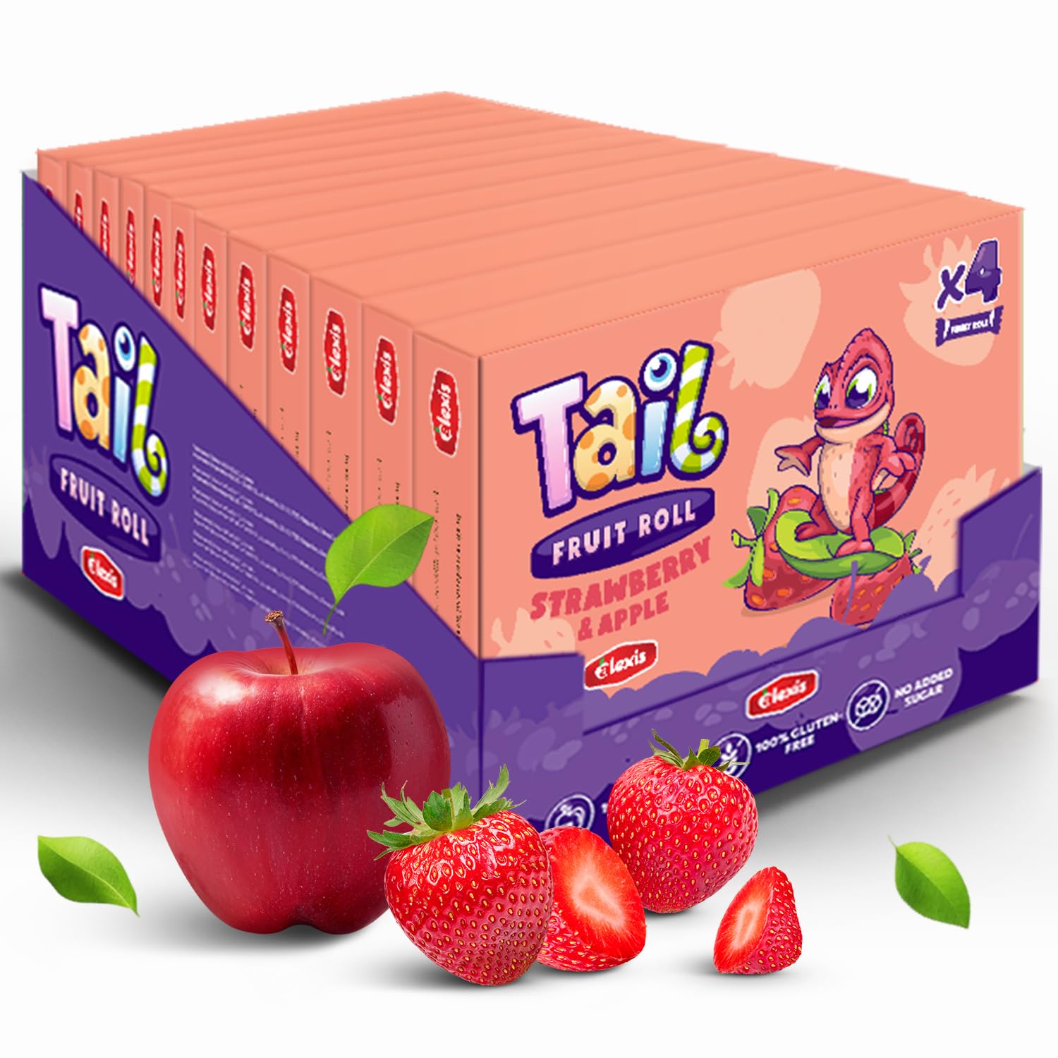 Tail Fruit Roll Healthy Snacks 48 Individual Packs Strawberry (Fresa) Flavor for Kids and Adults. No added sugar, non-GMO, source of vitamins, fiber.