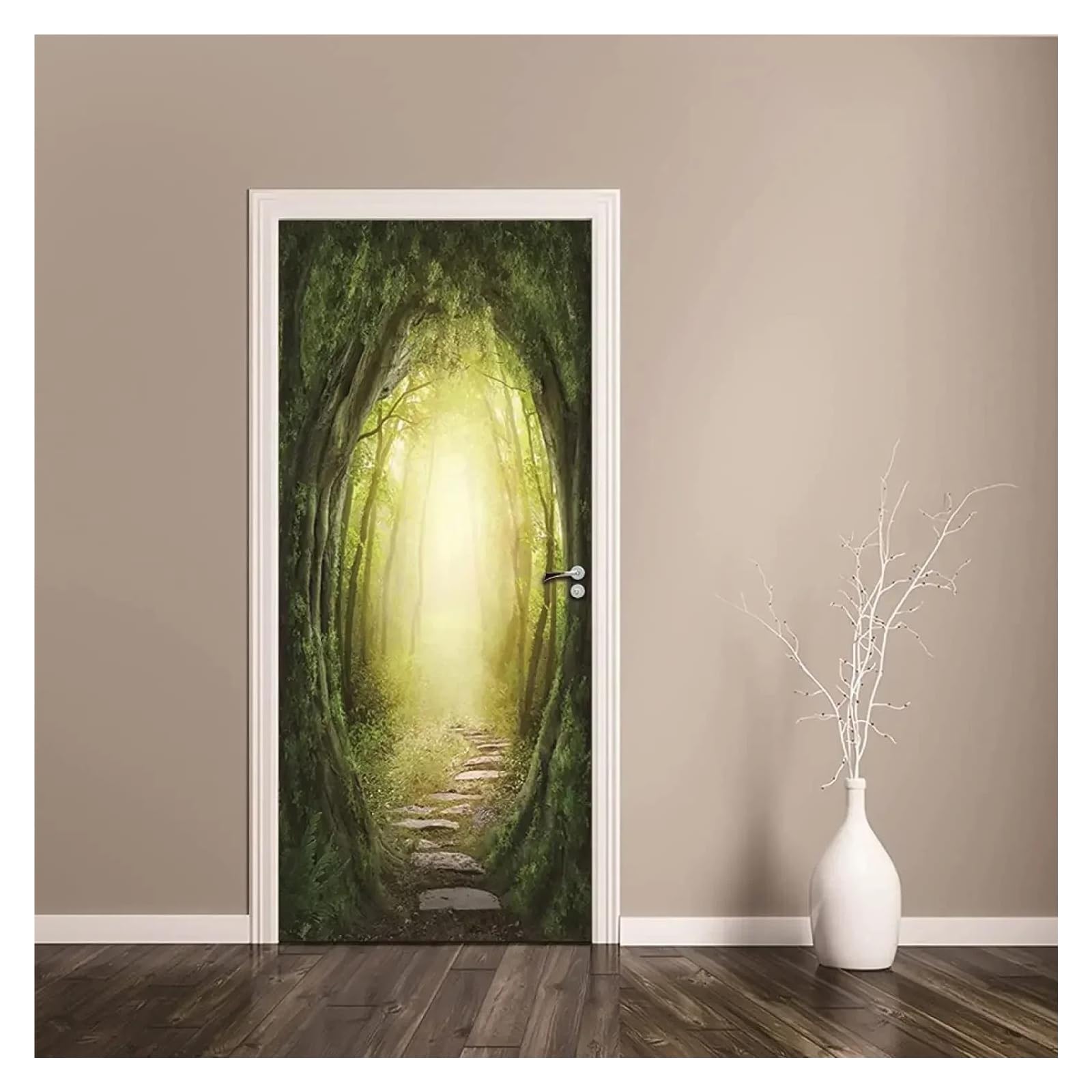 Papier peint mural ruisseau bois vert et champignon magique 3D