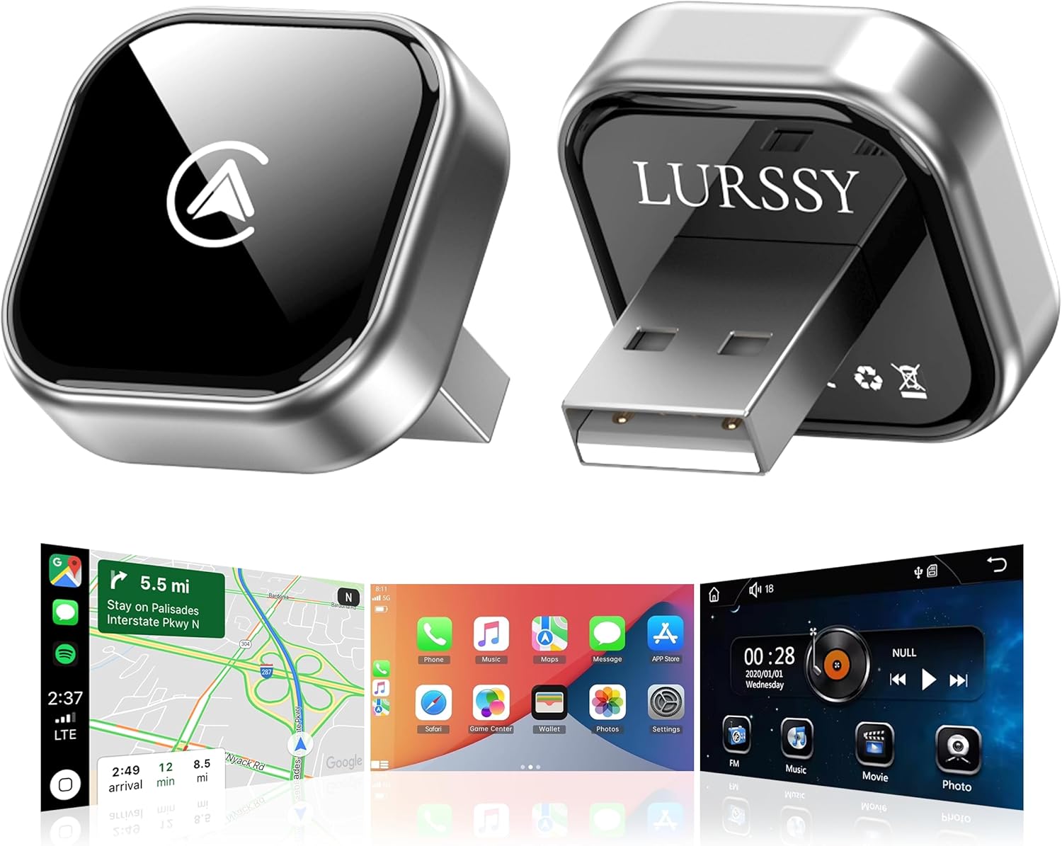 Wireless Apple CarPlay Adapter - Upgraded 2026 Android Auto Adapter Having (2.4GHz+5.8GHz) Connection - Supports Both iPhone (iOS 10+) Android (11+), 2-in-1 Wired to Wireless Plug and Play