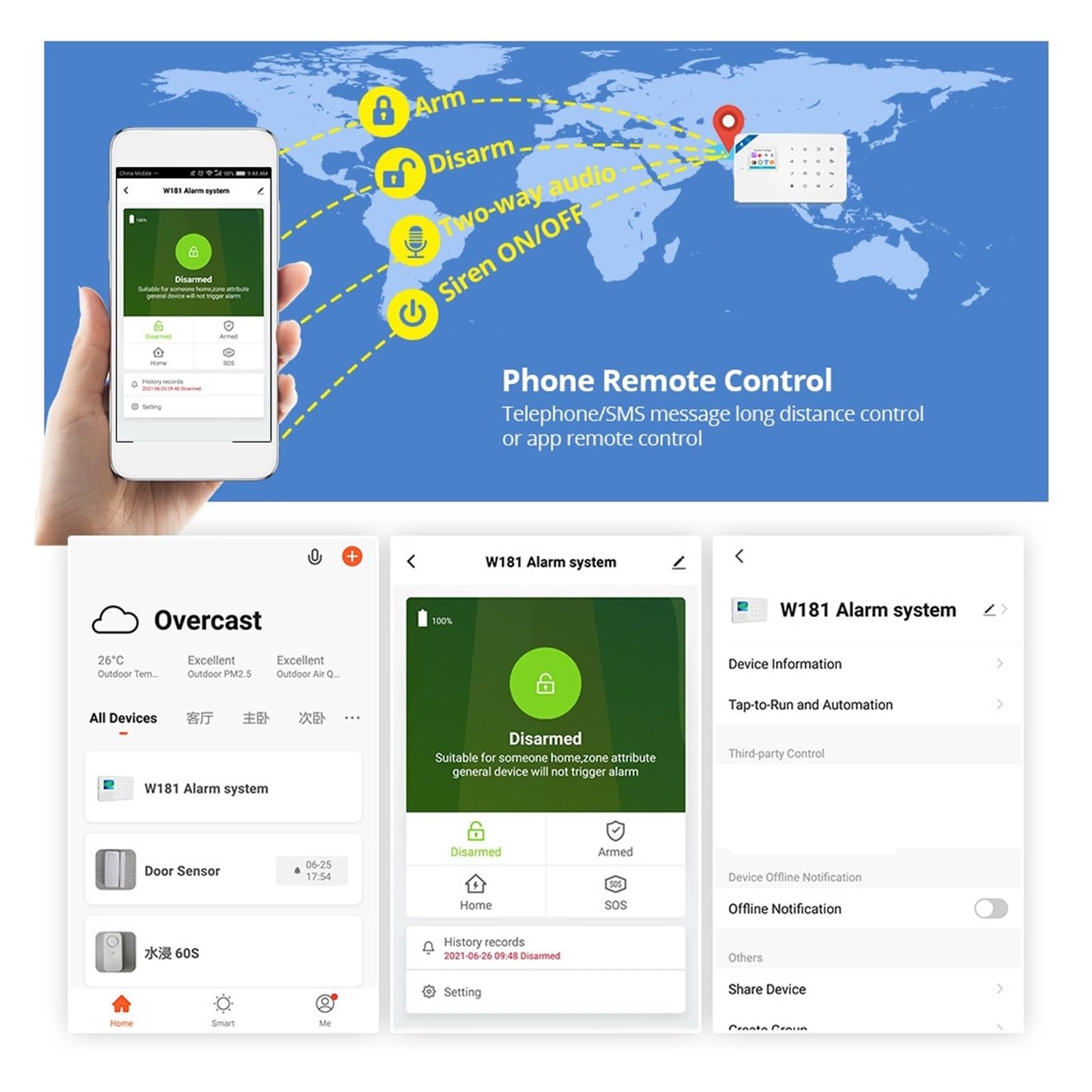 De Alarma For Seguridad Antirrobo Hogar Inteligente, 433MHz, GSM, Control Inalámbrico Por Aplicación Tuya Para casa y garaje(KIT 2)
