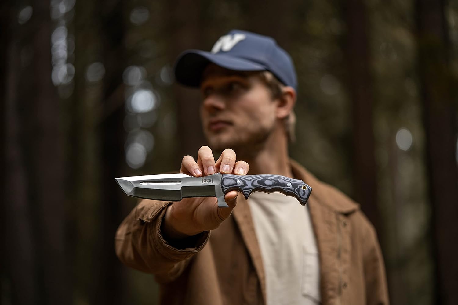 GCS Handmade D2 steel Hunting Knife G10 Handle Fixed Blade Knife Right Hand Scout Carry Buffalo leather Sheath and Sharpening Stone for Hunting Camping Survival and EDC