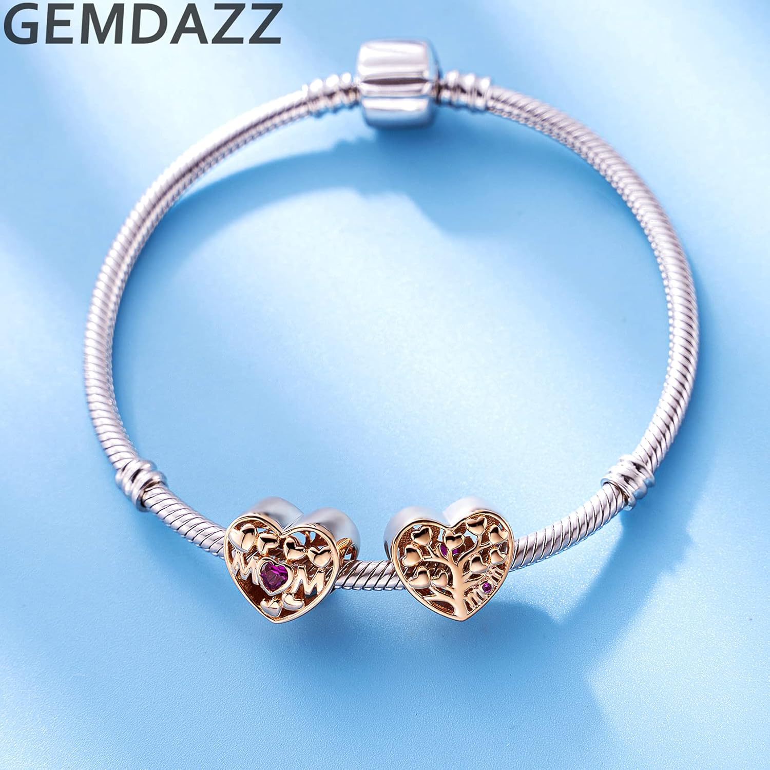 GEMDAZZ Mothers Day Heart Series Charm 925 Sterling Silver Clear Mother/Family Tree/Queen Mom Beads fit European Women Bracelet, Gift for Family/Birthday/Christmas/Grandma