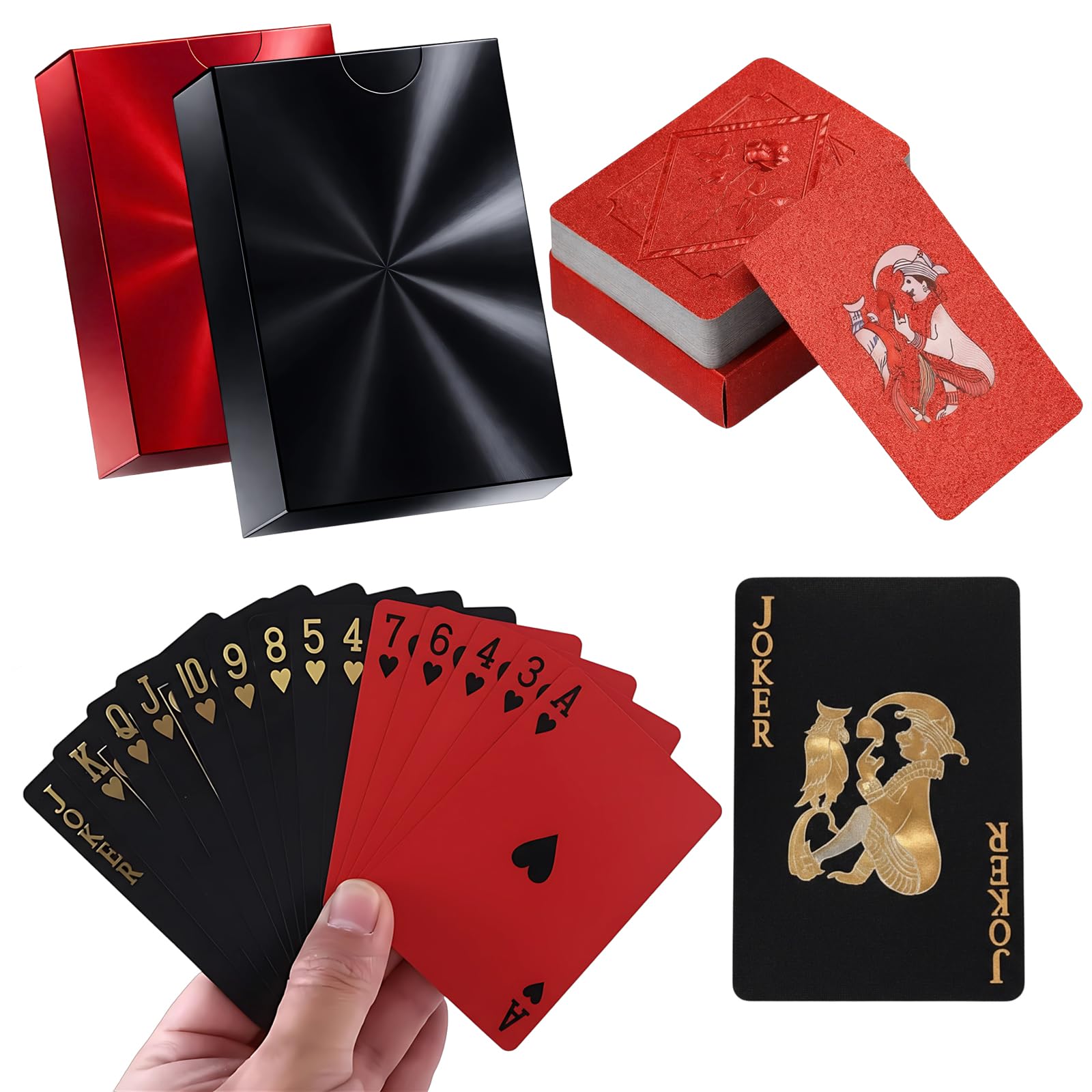 JORcadis 2Pcs Playing Cards, Gold Foil Silver Plastic Poker Cards