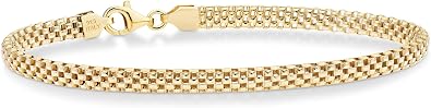 Miabella 18K Gold Plated 925 Sterling Silver Italian 4mm Mesh Link Chain Bracelet for Women 925 Italy