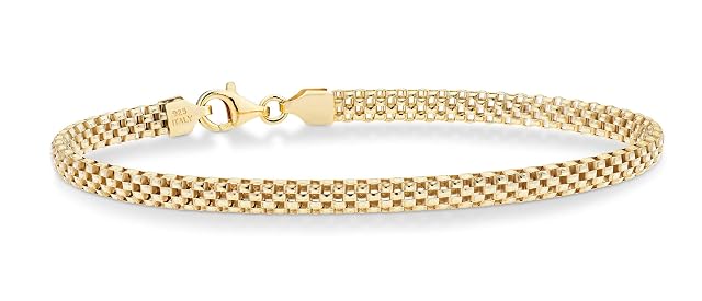 Miabella 18K Gold Plated 925 Sterling Silver Italian 4mm Mesh Link Chain Bracelet for Women 925 Italy