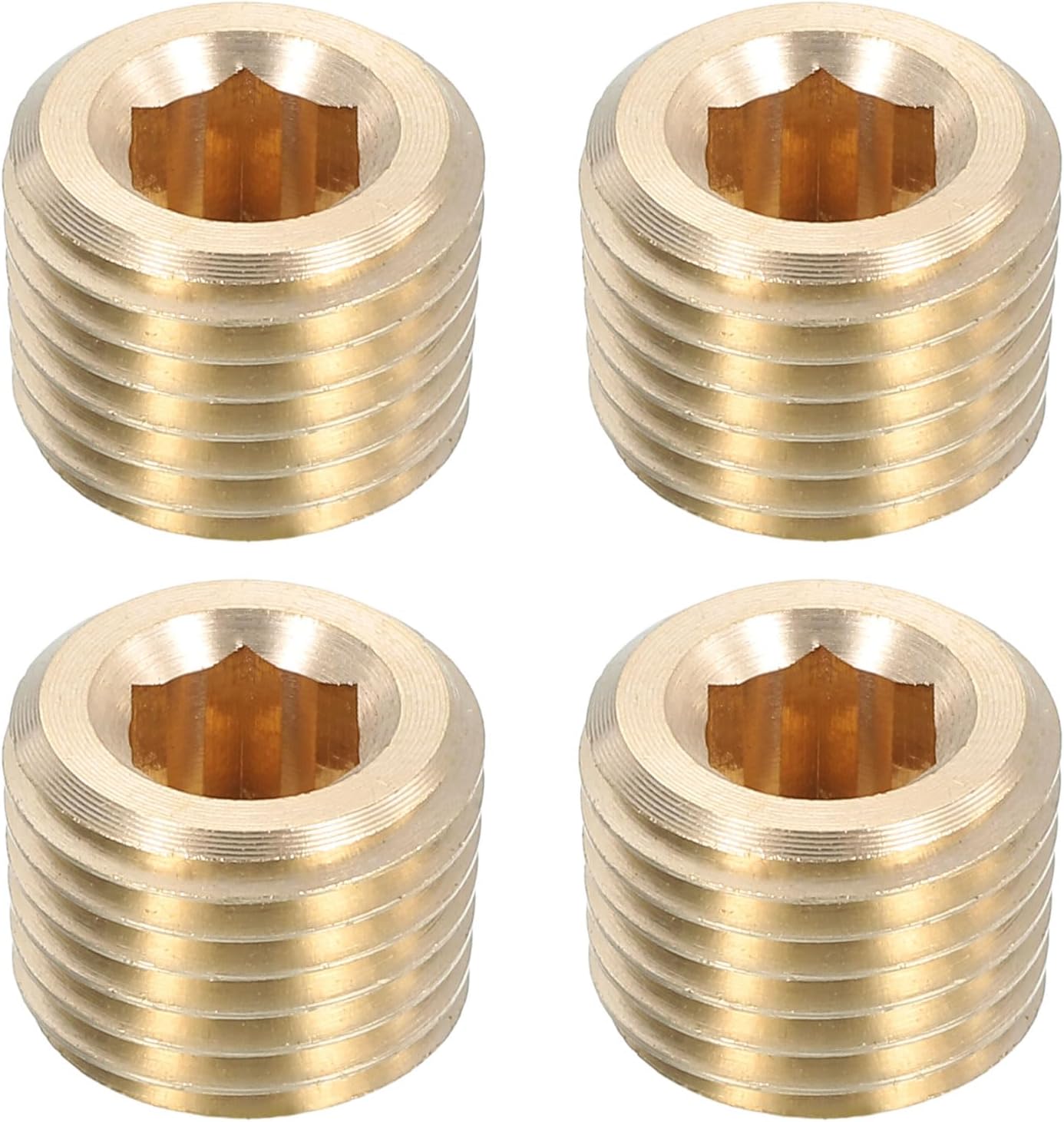 uxcell 4Pcs Brass Pipe Plug Fitting, 1/8" PT Male Hex Counter Sunk Plug, Internal Thread Socket Pipe Plug for Closing the End of Pipe, Air Tanks