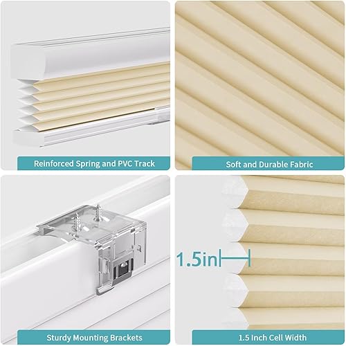 Miniatura 4 de MYshade CEL29BG64D - Persianas celulares sin cordones, persianas para ventanas fáciles de instalar, 29 in de ancho x 64 in de alto, beige