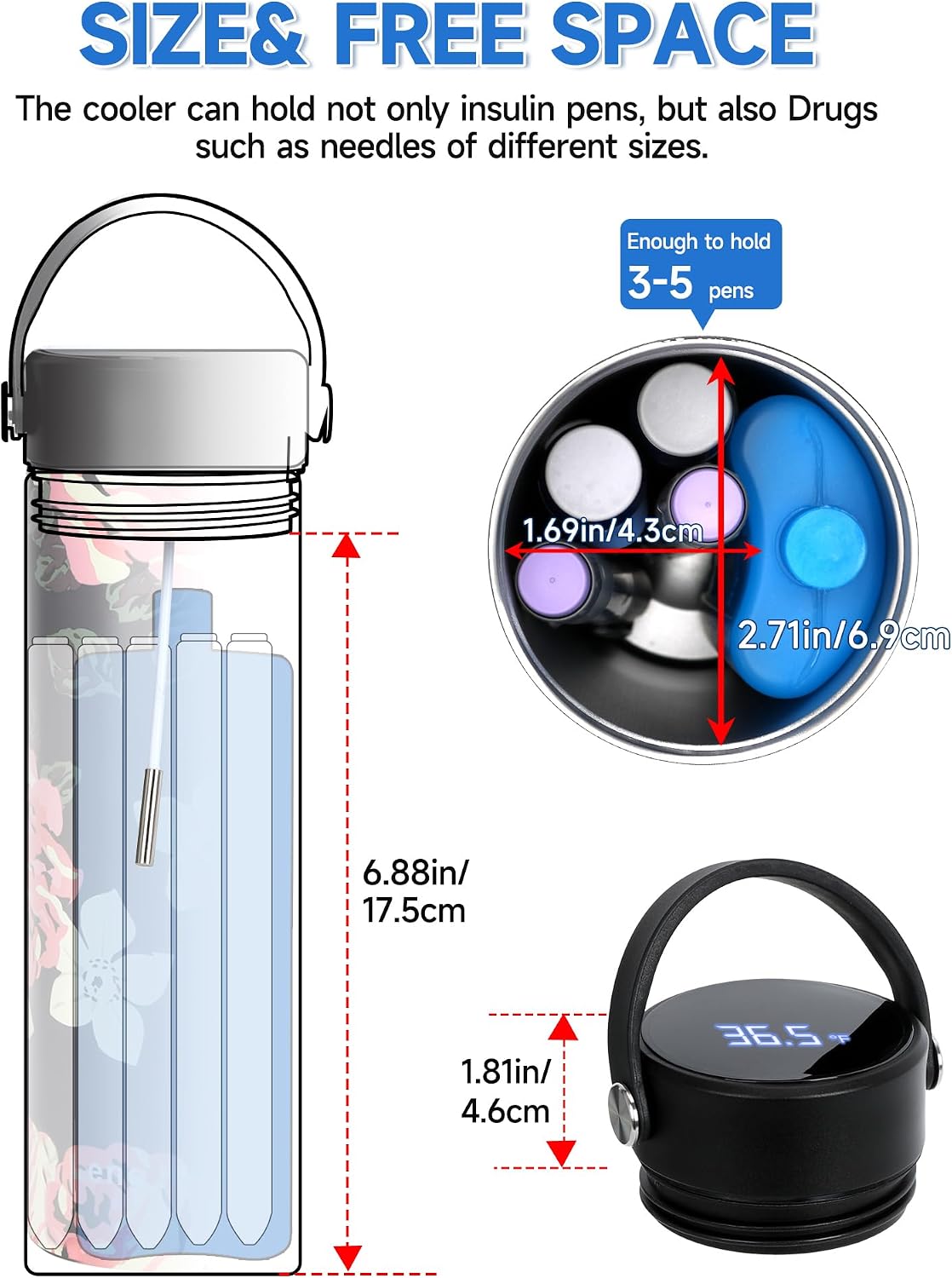 Leng Ke 48H Insulin Cooler Travel Case with Temperature Display, Refrigerated Medicine Travel Bag with ℃/℉ Digital Temp Display, Medication Travel Cooler with TSA Approved Ice Box (Flowers)