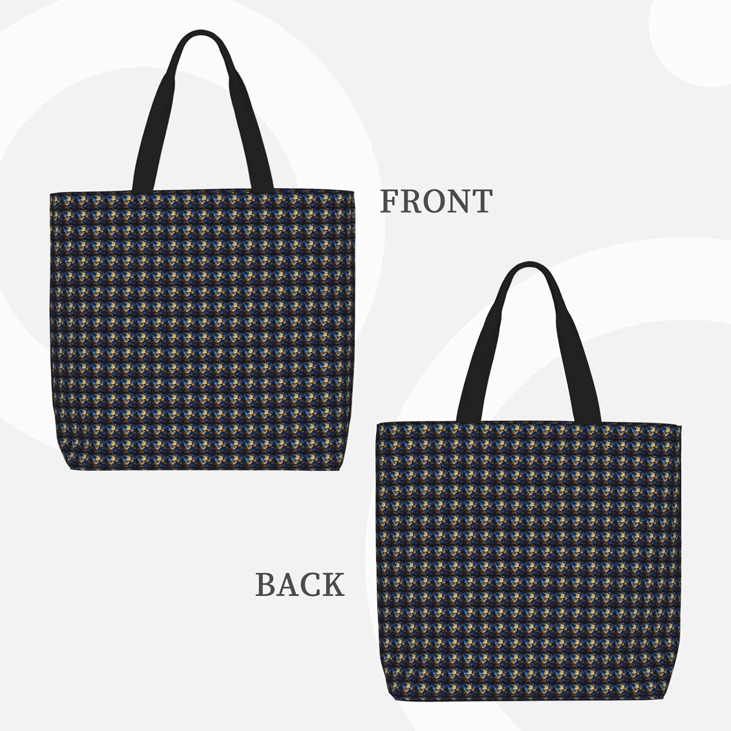 Blue Yellow Flower Print Eco-Friendly Tote Lightweight Grocery Bag Daily Commuting Travel Beach Gym Use