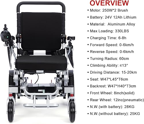 Miniatura 2 de Silla de ruedas eléctrica plegable ligera, portátil, sillas de ruedas para adultos, silla de ruedas motorizada todo terreno para personas mayores,