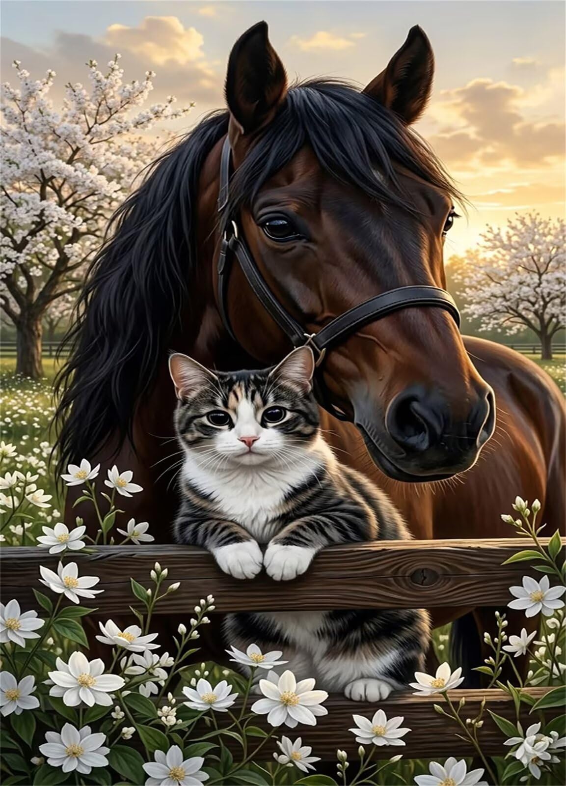 Puzzle de 1500 Piezas para Adultos - Caballo Gato Flor - Rompecabezas Premium con Reverso de Letras para Clasificación, Regalo de Gama Alta para Aficionados, 87x57 cm