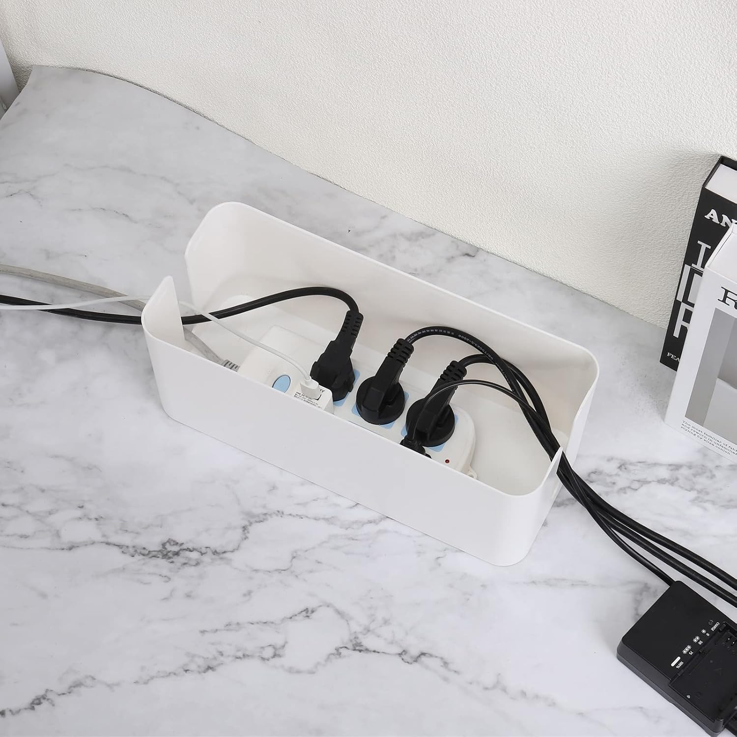 MECCANIXITY Cable Management Box PS Cord Organizer Box with Tie to Hide Wires & Power Strips Desk TV Computer Cable Organizer Box for Home/Office Small Size Blue
