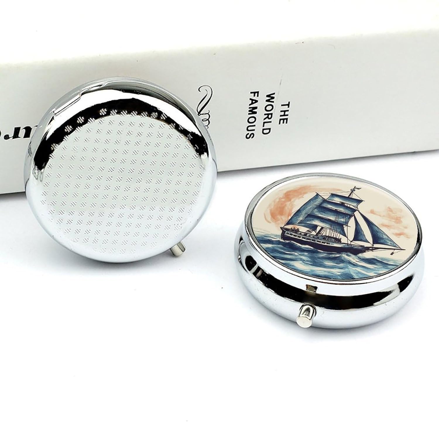 Sailboat Round Pill Box with 3 Compartments & Mirror image 4