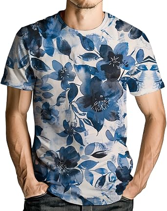 Mens Graphic Tees Floral Printed Casual Summer Tee Tops Short Sleeve T-Shirts Vintage Tees