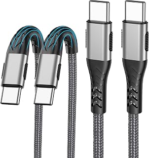 2 - Pack 10FT 100W USB C to USB C Cable, Fast USB Type C to Type C Cable with Silver Connector Gray Braided for Phone Android Samsumg, Anti - Slip Terminal USB Fast C Cable Phone 17/16/15 etc