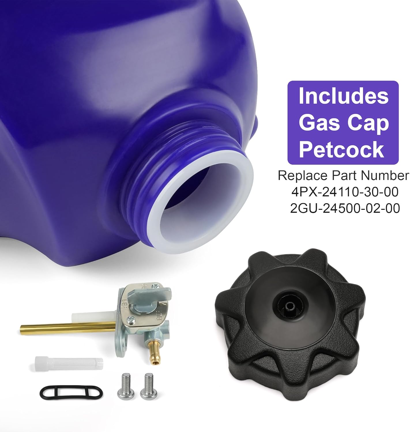 Fuel Tank Gas Tank 4PX-24110-30-00, 2GU-24500-02-00 Compatible with 1999-2006 Yamaha TTR250, Includes Gas Cap, Petcock