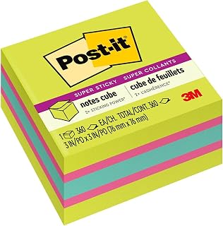 Post-it, Super Sticky Notes, 7,6 cm x 7,6 cm, 1 cubo, 2 vezes o poder de colagem, cores brilhantes, reciclável (2027-SSGFA)