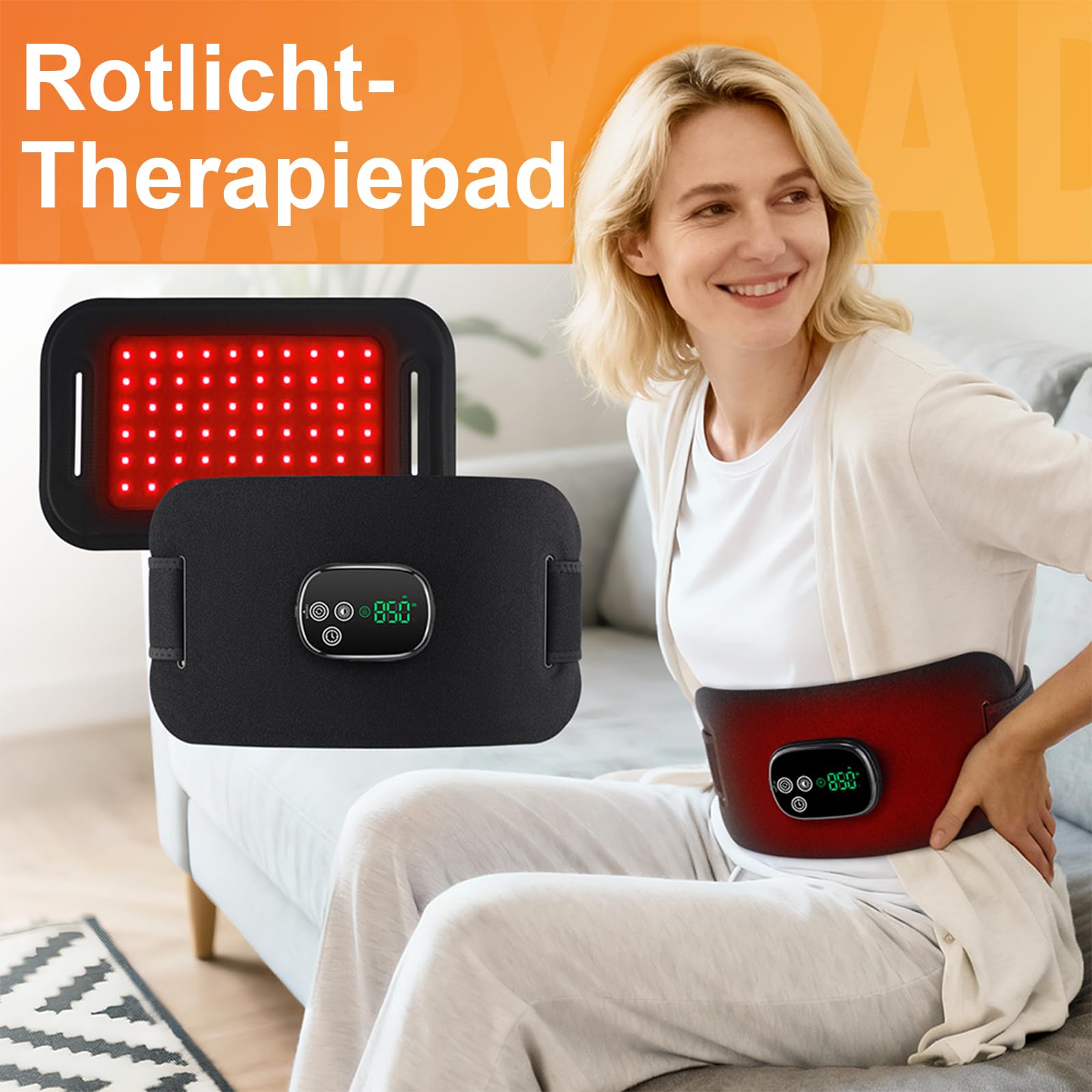 Infrarotlampe Rotlichtlampe Therapie Gürtel 660nm 850nm mit 5000mAh Batterie, 4 Modi Red Light Therapy Belt & 3 Stufen Timer, Entspannende Muskeln, Schmerzlinderung - 20HZ Puls-Modus